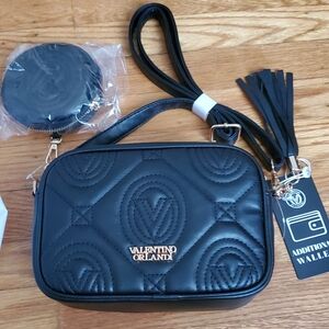 Valentino Orlandi Black Vegan Leather Crossbody Bag Womens New